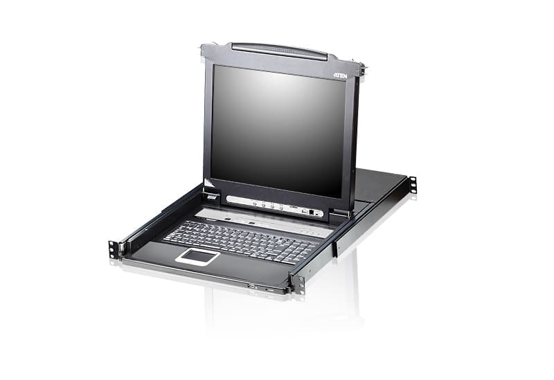 Aten Rackmount KVM Switch Single Rail 8 Port VGA PS/2-USB w/ 17" LCD Display, 2x Custom KVM Cables, 1280x1024@75hz Display, LED Illumination