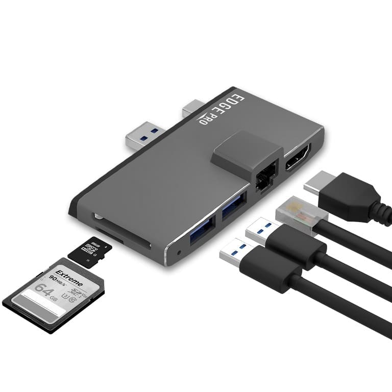 (LS) mbeatĀ® Edge Pro Multifunction USB- C Hub for Microsoft Surface Pro 5/6 Metal Grey (HDMI, LAN, USB 3.0 Hub