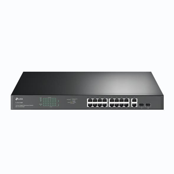TP-Link TL-SG1218MP 18-Port Gigabit Rackmount Switch With 16 PoE+ 2 SFP Slots, 16× Gigabit PoE+ Ports, 2× Gigabit Non-PoE Ports, 2× Combo Gigabit SF