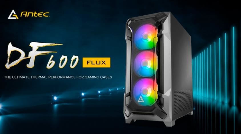 Antec DF600 FLUX - Black, Mid Tower, ATX/Micro-ATX/Mini-ITX, Tempered Glass, 5 Pre-installed Fans, ARGB, 360mm Radiator, 405mm GPU, 2Yr Wty