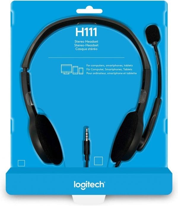 (LS) Logitech H111 Strereo Headset (Single 3.5mm Jack) Cable length: 7.71 ft (2.35 m) 2-Year Limited Hardware Warranty