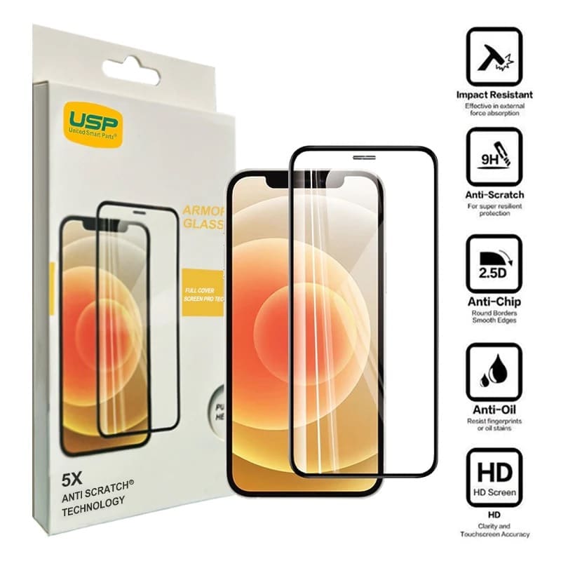USP Apple iPhone 17e / iPhone 16e / iPhone 14 / iPhone 13 Pro / iPhone 13 (6.1") Armor Glass Full Cover Screen Protector - 5 Years Warranty