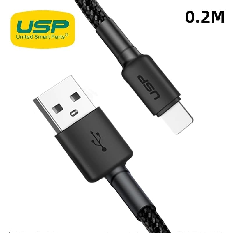 USP BoostUp Lightning to USB-A Cable (20CM) Black - Quick Charge Connect, 2.4A Rapid Charge,Nylon Weaving,Apple iPhone/iPad/MacBook,5 Years Warranty