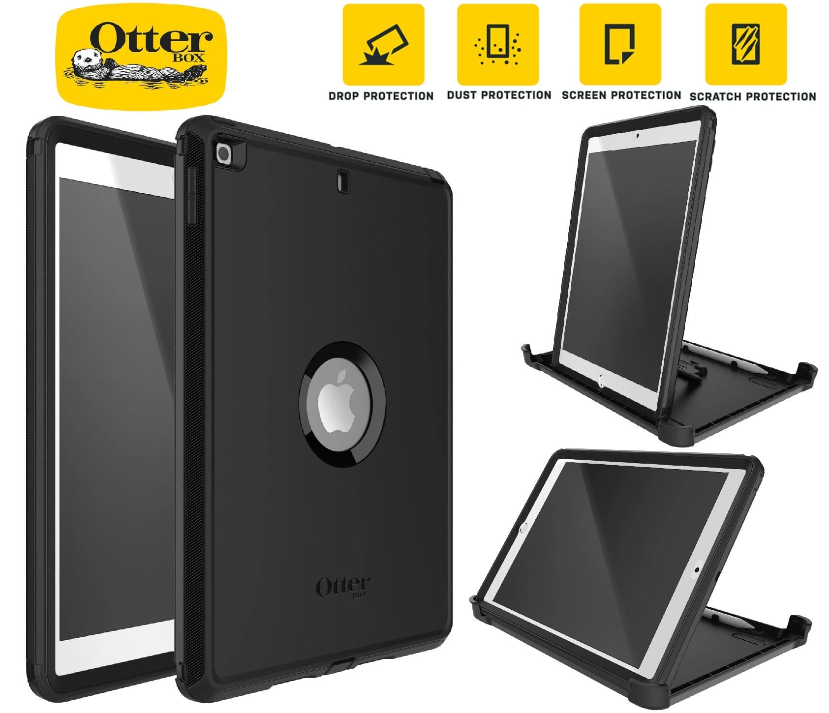OtterBox Defender Apple iPad (10.2") (9th/8th/7th Gen) Case Black -No Retail Packaging- (77-62035), DROP+ 2X Military Standard, 7 Years Warranty