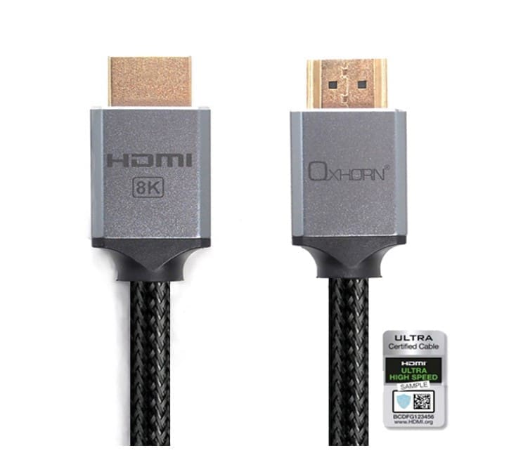 Oxhorn HDMI2.1 8K@60Hz 3D Ultra Certified Ethernet Aluminum Header Cable 1m Male to Male Retail Pack