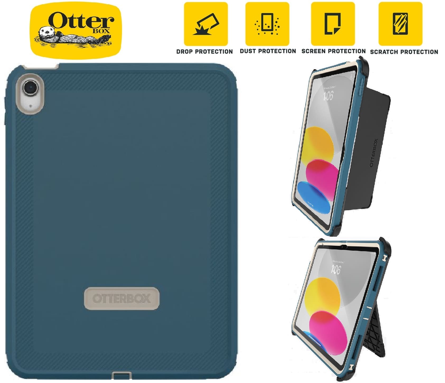 OtterBox Rugged Defender Apple iPad (11") (A16) (11th Gen) / iPad (10.9") (10th Gen) Kickstand Case Blue - (77-90081), 7 Years Warranty