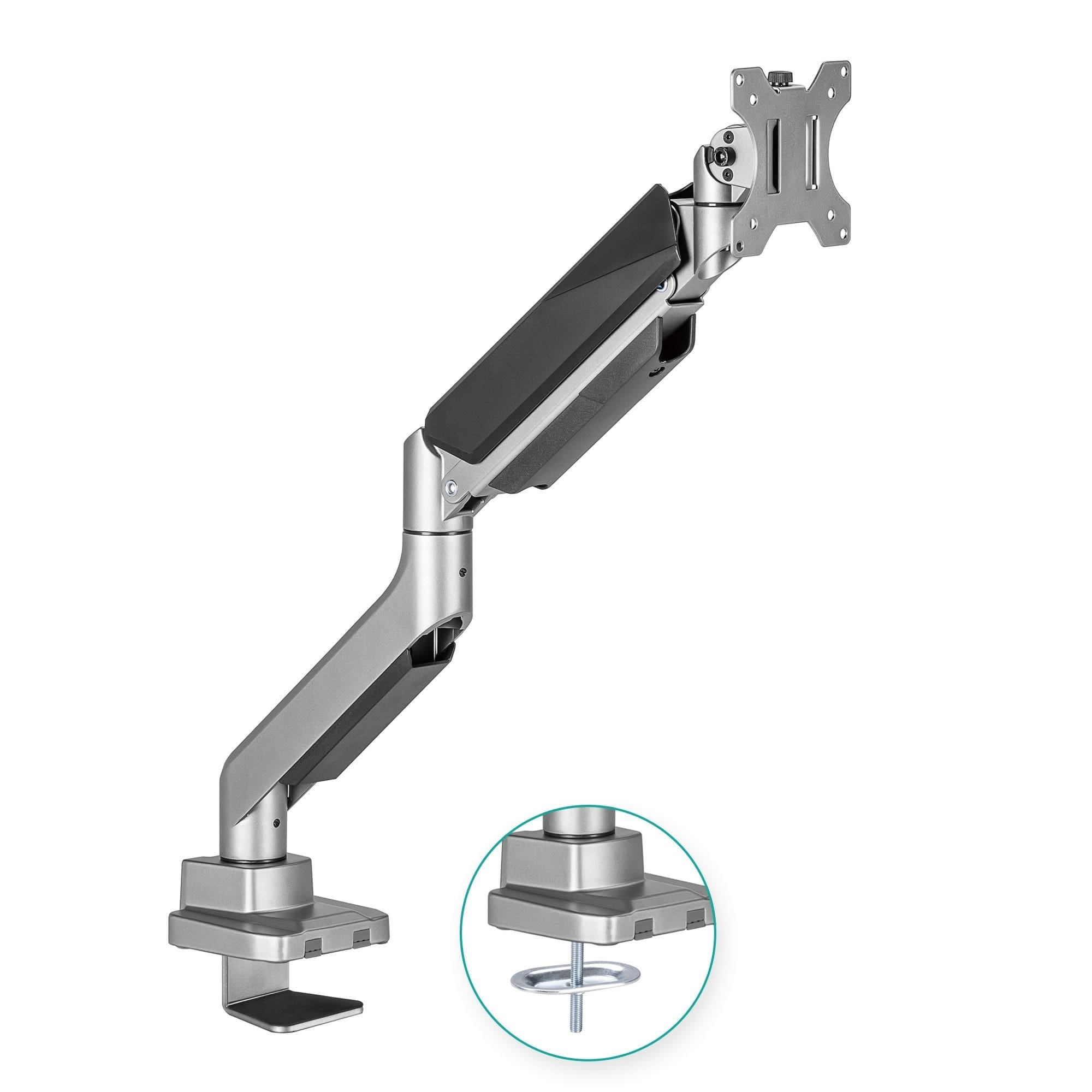 (LS) mbeat® Activiva Heavy Duty Single Monitor Screen Gas Spring Monitor Arm ACA-HMA-SGS01Y Color: Metallic Grey Screen Rotation: +180°~-180°