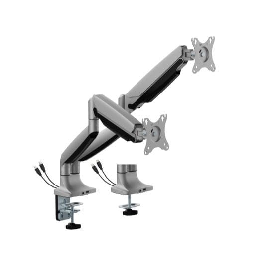 Brateck LDT82-C024UC Dual Screen Heavy-Duty Gas Spring Monitory Arm with USB Ports For most 17"~35" Monitors, Matte Silver (LS)