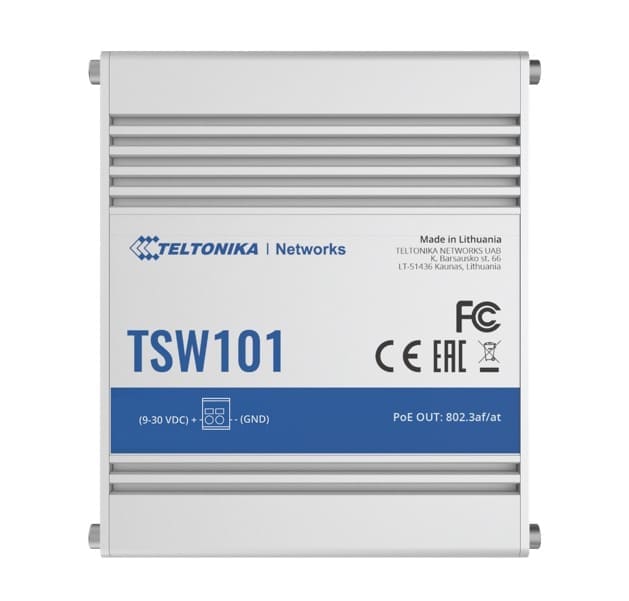Teltonika TSW101 Automotive POE+ Switch, 4x PoE Ports, 5 x Gigabit Ethernet Ports with speeds of up to 1000 Mbps, PSU excluded