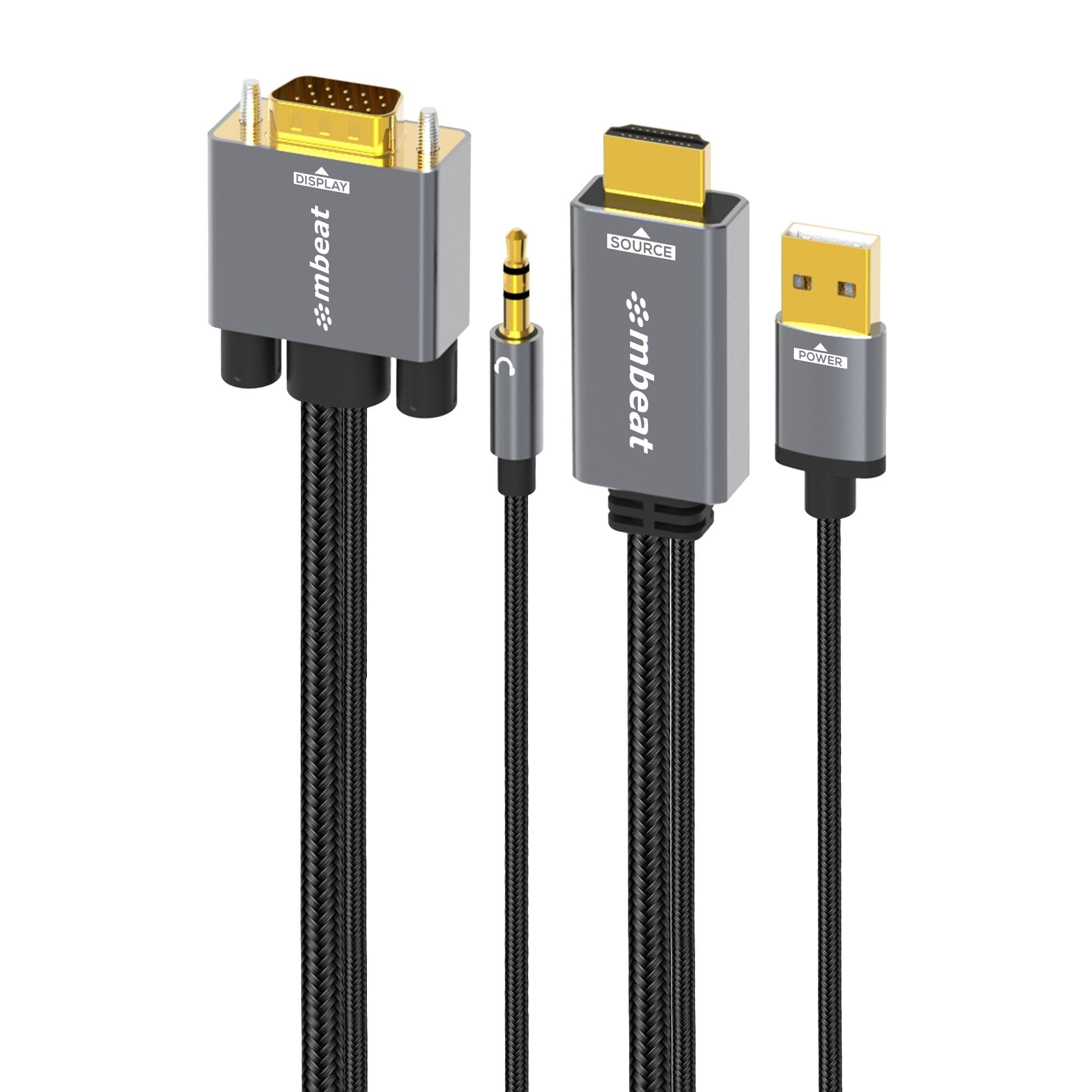 (LS) mbeat® Tough Link 1.8m HDMI to VGA Cable with USB Power 3.5mm Audio Up to 1080p@60Hz (1920×1080) HDMI (Male)×1; USB-A (Connect to Power)×1