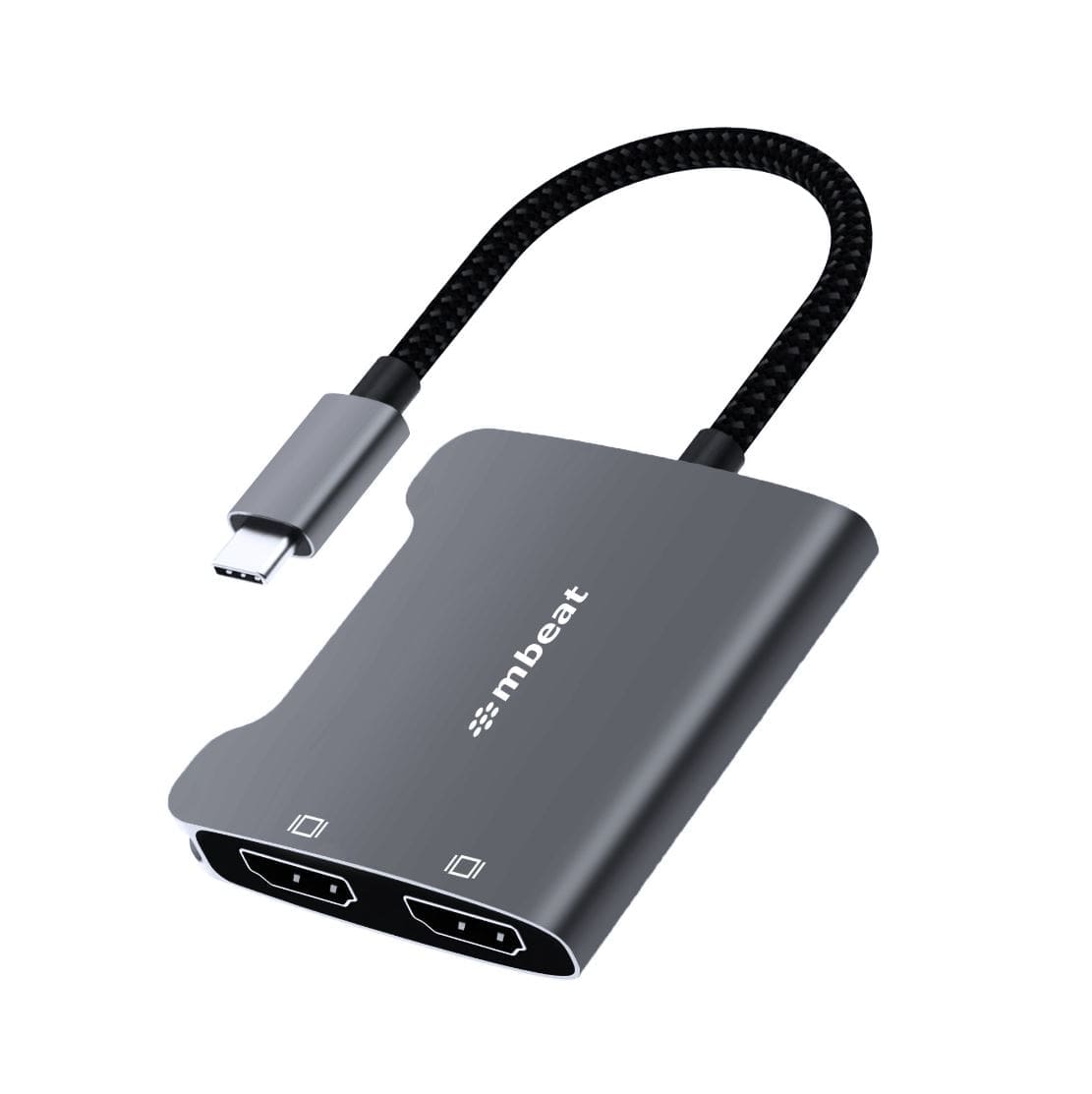 mbeatĀ® Tough Link USB-C to Dual 4K HDMI Adapter DisplayPort Alt Mode HDMI USB-C Cable Legnth 17.5cm - Space Grey