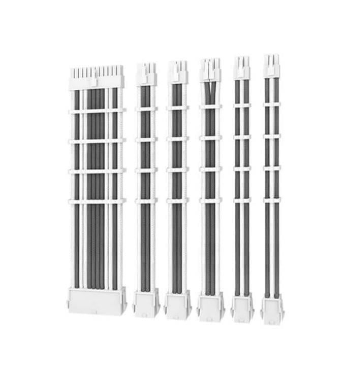 (LSAntec CIP4 Cable Kit White Grey - 6 Pack, 24ATX, 4+4 EPS, 16AWG Thicker, High Performance 300mm long Length. Premium Sleeved Universal