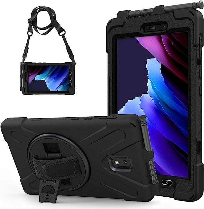 USP Rugged Samsung Galaxy Tab Active5/Tab Active3 (8") Case Black - Built-in-Kickstand, Hand Shoulder Strap, DropProof,5 Years Warr