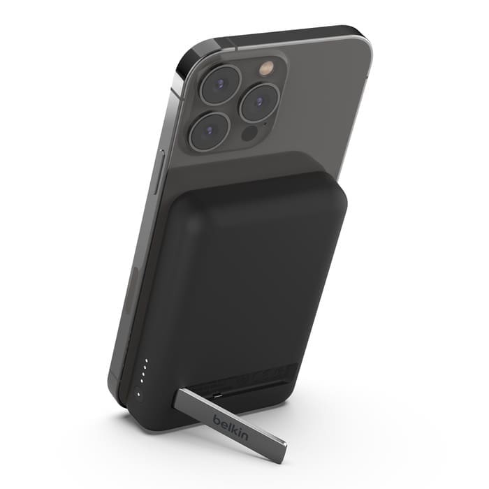 Belkin BoostCharge 5K mAh Magnetic Wireless Power Bank + USB-C Cable + Stand - Black (BPD004btBK), 7.5W, Compact Light Design, 2 Years Warranty
