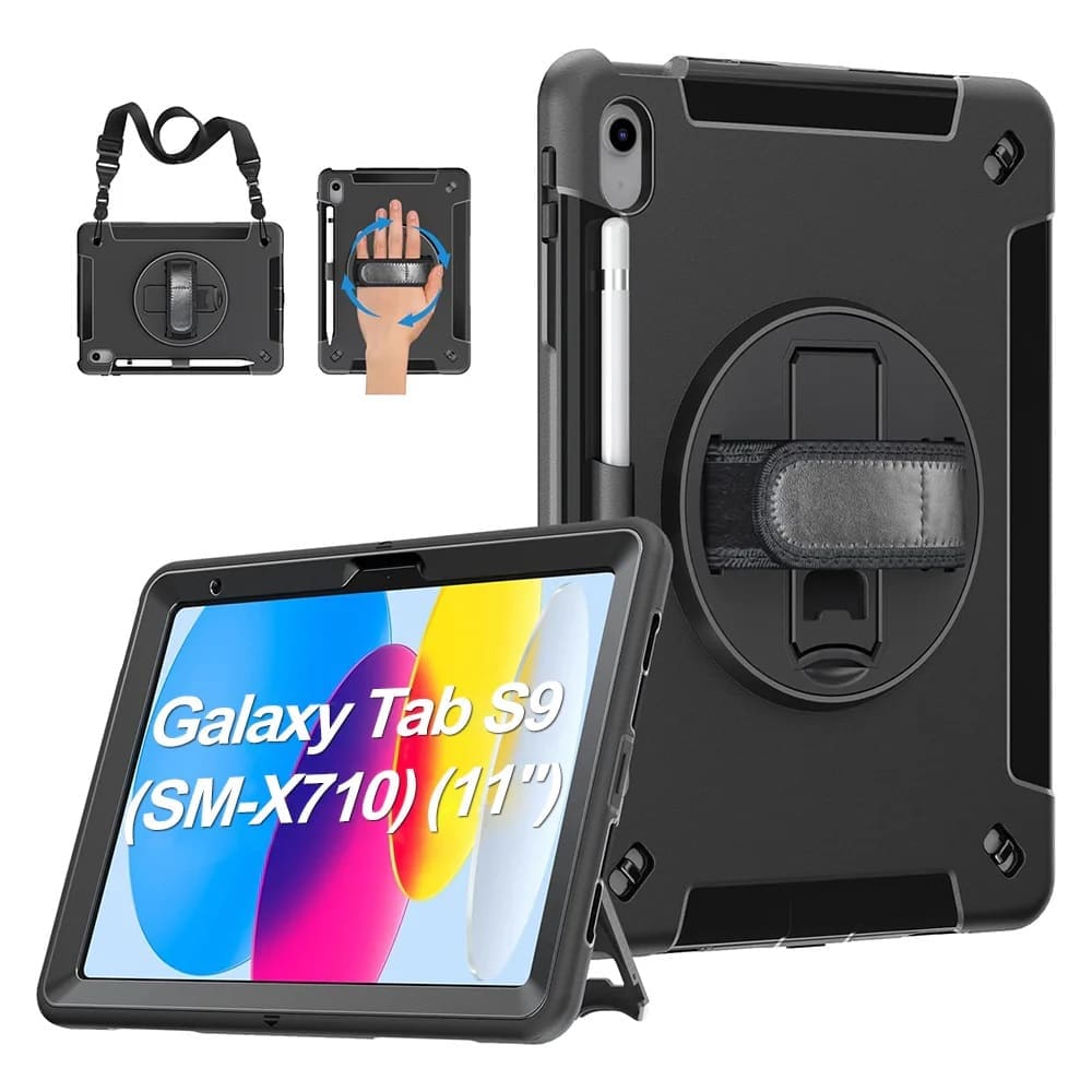 USP Rugged Samsung Galaxy Tab S10 Lite / Tab S10 FE /Tab S9 (SM-X710) (11") /Tab S9 FE (10.9") Case - Military-Grade, Hand Strap,5 Years Warranty