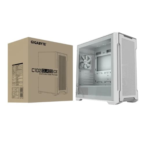 GIGABYTE C102 GLASS ICE Mid Tower case, 450x 210x 450 mm, White, 5 Expansion slots, 2x 3.5" Drive Support, 2 + 1 x 2.5" Drive Support, USB 3.0 x2