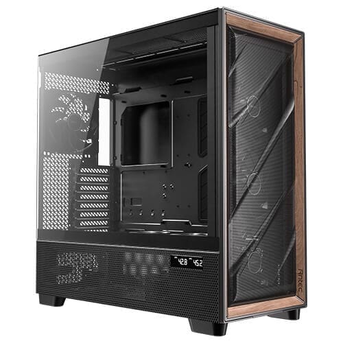 Antec Flux Pro EUV - Black, Full Tower, E-ATX/ATX/Micro-ATX/ITX, Tempered Glass, Wood Front, USB-C, 6× PWM Fans, 2Yr Wty.