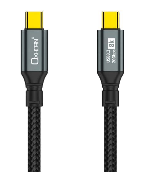 Oxhorn USB 3.2 Gen 2×2 3m USB-C to USB-C 20Gbps 8K@60Hz 20V 100W E-Marker Chip Black fast charging Video cable Laptop Phones Tablet USB-C Device