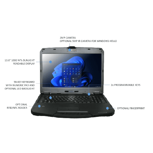DURABOOK S15, 15" FHD, Intel® Core™ i5-1235U, Windows 11, 8GB RAM, 256GB PCIe SSD,Wi-Fi 6E, Bluetooth v5.3, 2MP Front Camera, 3 year Warranty