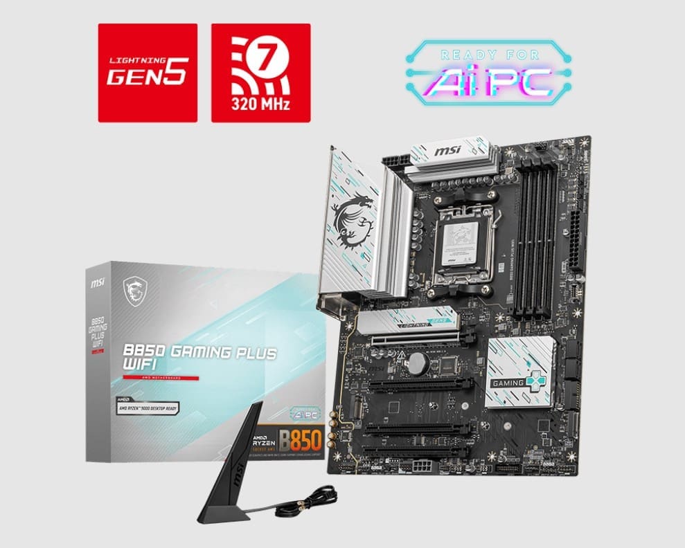 MSI B850 GAMING PLUS WIFI, AM5, B850, DDR5 8200+OC, PCIe 5.0, M.2 Gen5/Gen4, WiFi 7, 5Gb LAN, USB 10G/5G, SATA, 7.1 Audio, 2yr wty