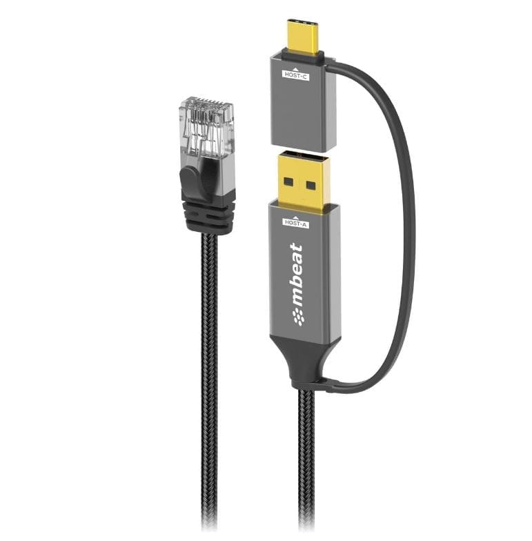 mbeatĀ® Tough Link 2m USB USB-C to RJ45 Ethernet Cable - Space Grey
