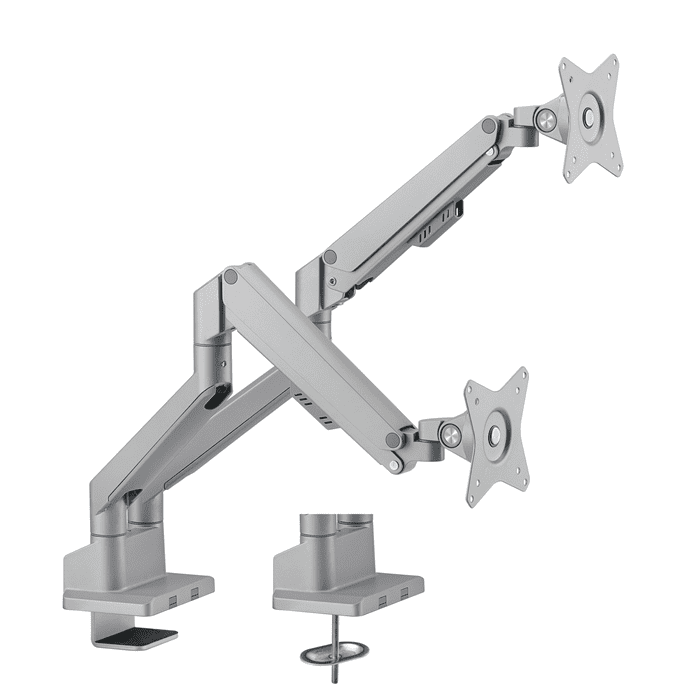 Brateck Dual Monitor Thin Gas Spring Monitor Arm Fit Most 17"-32" Monitors, Up to 9kg per screen VESA 75x75/100x100 Matte Silver (LS)