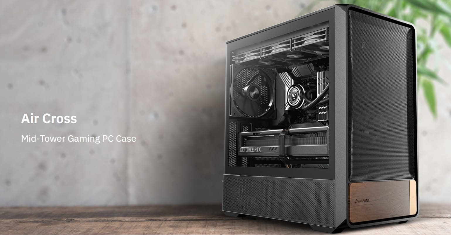 OKINOS Air Cross - Black, Mid Tower, ATX/Micro-ATX/ITX, USB-C 10Gbps, 5× PWM Fans, 360mm Radiator, 400mm GPU, TG Panel