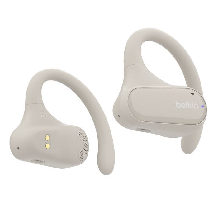 Belkin SoundForm ClearFit Open-Ear Wireless Earbuds - White (AUC013btSA), 26hrs Battery,14.2mm Drivers, BT 5.3 Multipoint, IPX5-Rated,2 Years Warranty