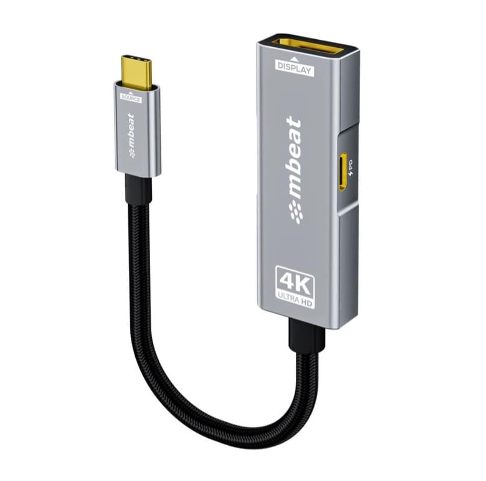 (LS) mbeatĀ® Tough Link USB-C to DP Adapter with 100W PD - Space Grey 4K (3840 x 2160) @60Hz, 2K (2560 x 1440) @144Hz, 1080p (1920 x 1080) @240Hz