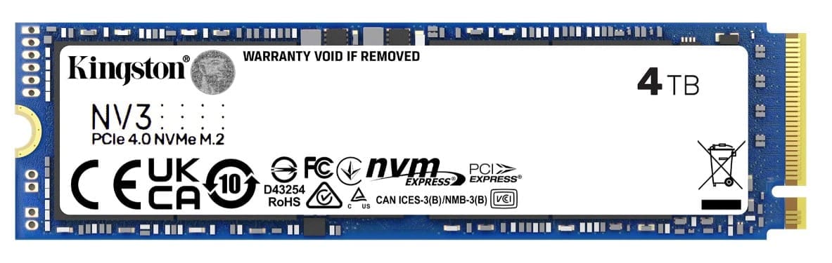 Kingston SNV3S NV3 4TB PCle 4.0x4 NVMe M.2 2280 Gen4 SSD 6000/5000MB/s 3D HAND compaitible Notebook and SFF 5Y Limited (LS)