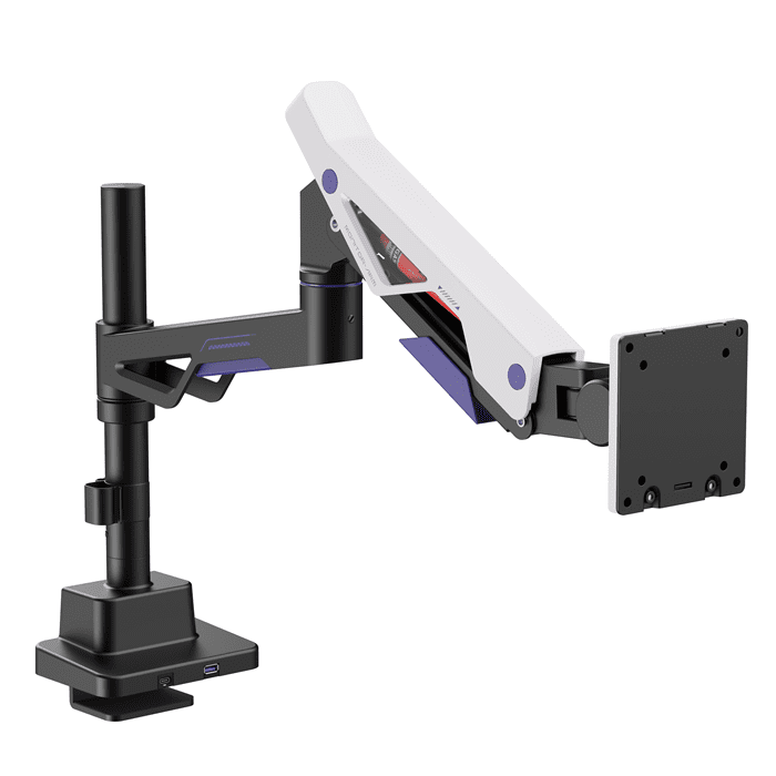 Brateck LDT95-C012UCP Atlas Neo Gaming Pole-Mounted Monitor Arm with USB-A USB-C Ports For most 24"~57" Monitors, Matte Black White
