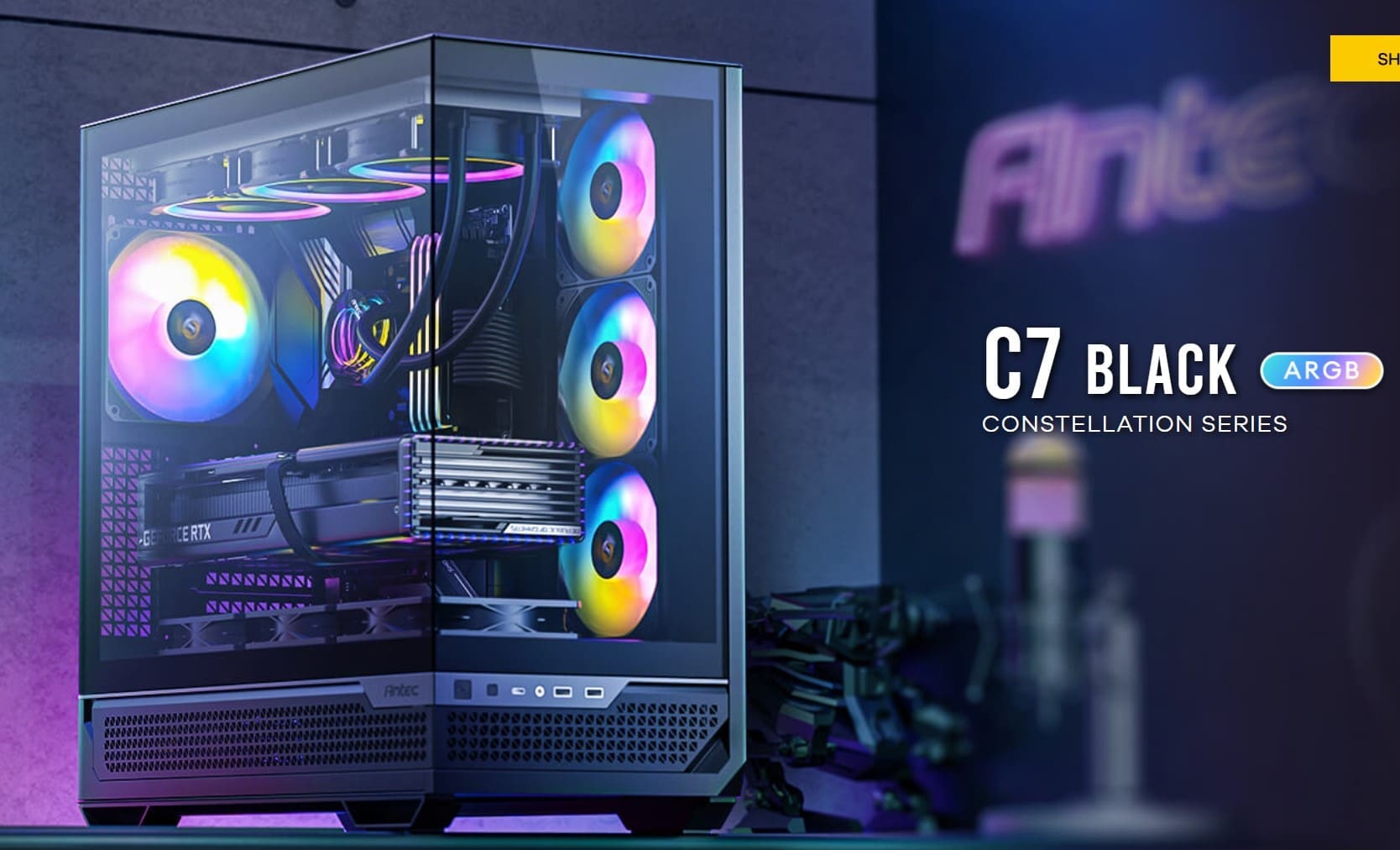 Antec C7 ARGB, Mid Tower, E-ATX/ATX/Micro-ATX/ITX, Tempered Glass, USB-C 10Gbps, 4× ARGB PWM Fans, 360mm Radiator, 2Yr Wty