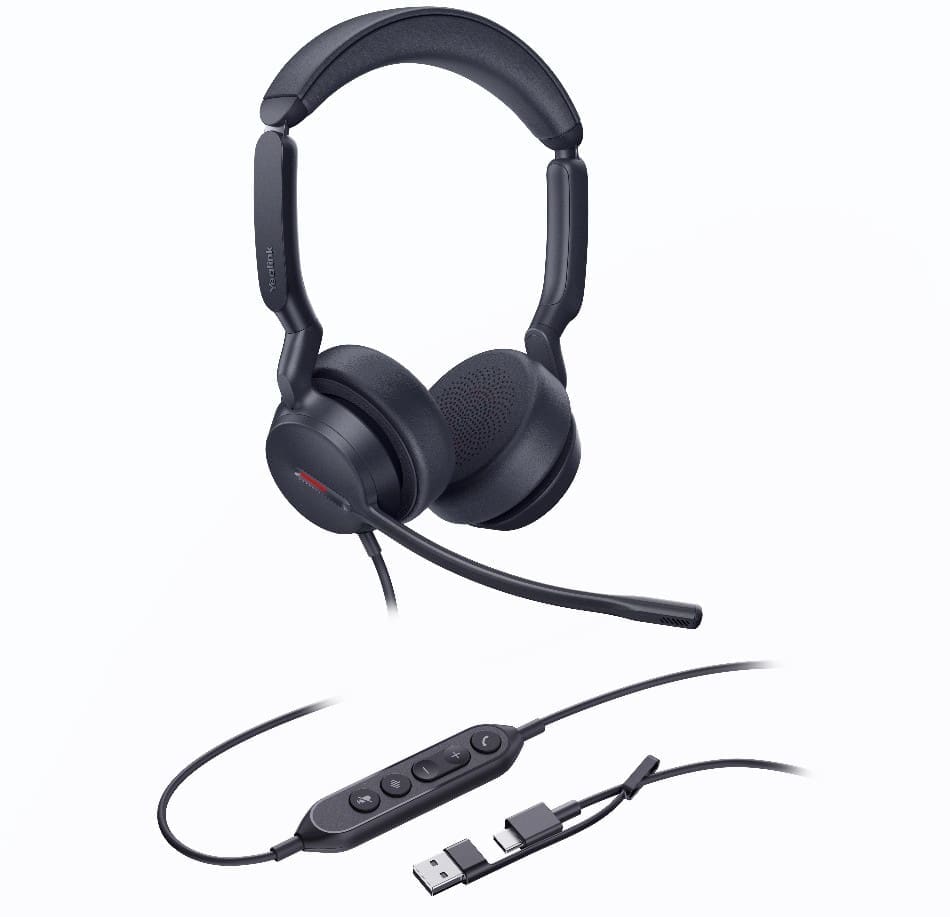 Yealink UH44 Dual UC USB-C/A Unified Communications USB Wired Headset Dual Noise-Canceling Microphones 35mmSpeaker Busylight Leather Ear Cushions