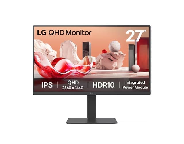 LG 27” QHD IPS 75Hz Monitor, 2560x1440, HDR10, sRGB 99%, Integrated power Module, Flicker Safe, Reader Safe, Versatile Stand Tilt/Height/Swive/Pivot