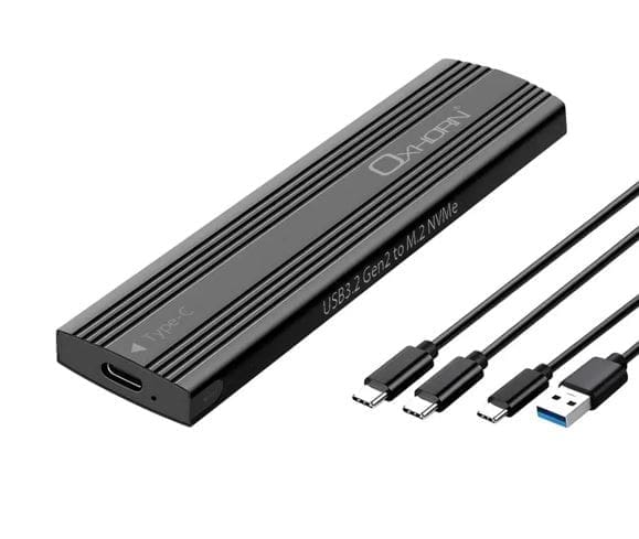 Oxhorn USB C 3.2 Gen 2 M.2 NVMe NGFF Enclosure 10 Gbps B+M Key M.2 NVMe SSD up to 4TB 2280/2260/2242/2230 Aluminum Macs Windows USB-A Black 2 YR WTY