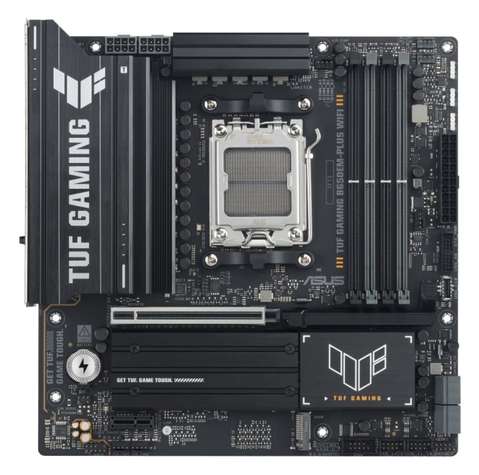 ASUS AMD TUF GAMING B650EM-PLUS WIFI (AM5) Micro-ATX Motherboard, DDR5 256GB, 1x PCIe 5.0 x16, 3x M.2, 4x SATA, Wi-Fi 6E, 2.5Gb LAN, 1x HDMI, 1x DP