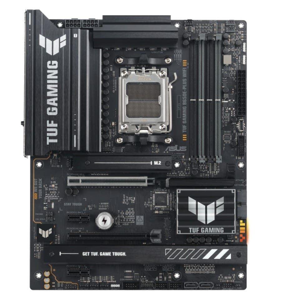ASUS AMD TUF GAMING B650E-PLUS WIFI (AM5) ATX Motherboard, DDR5 256GB, PCIe 5.0 x16, 3x M.2, 4x SATA, Wi-Fi 6E, 2.5Gb LAN, 1x HDMI, 1x DP