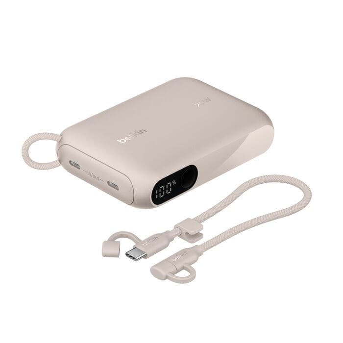 Belkin BoostCharge 10K mAh Power Bank with Display w/ Integrated USB-C Cable 60W(15cm)- Sand(BPB027fqSD),2xUSB-C(20W), $2500 CEW, 2 Years Warranty