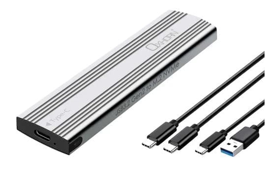 Oxhorn USB C 3.2 Gen 2 M.2 NVMe NGFF Enclosure 10 Gbps B+M Key M.2 NVMe SSD up to 4TB 2280/2260/2242/2230 Aluminum Macs Windows USB-A Silver 2 YR WTY
