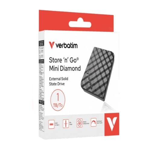 Verbatim 32026 Store’n’Go Mini Diamond SSD USB-C 2TB, USB 3.2 Gen 2, 1000MB/s Read/Write, USB Flash Drive, External SSD
