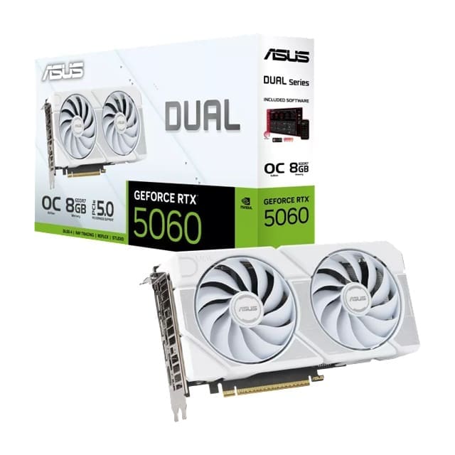 ASUS Dual GeForce RTX™ 5060 8GB- White OC Edition, GDDR7, NVIDIA®, 3840 CUDA Cores, 28Gbps, PCIe 5.0, HDMI 2.1b, DP 2.1b