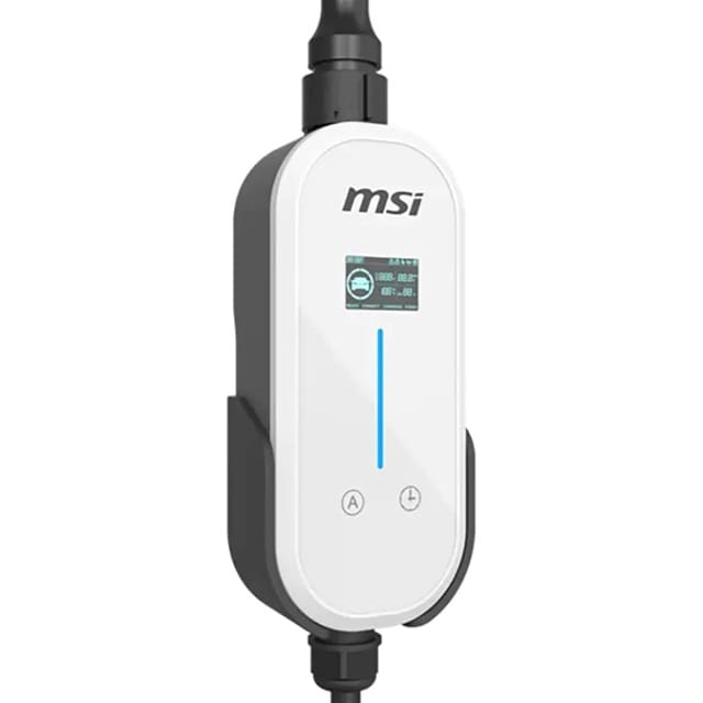 MSI Portable EV Charger White Ezgo 10A+15A+Home kit, Single Phase, 230V, 1PH, 2.3KW 3.4KW, 5M Type 2 Charging gun, 1.8'LCD, IP66, 1.5T, Bluetooth