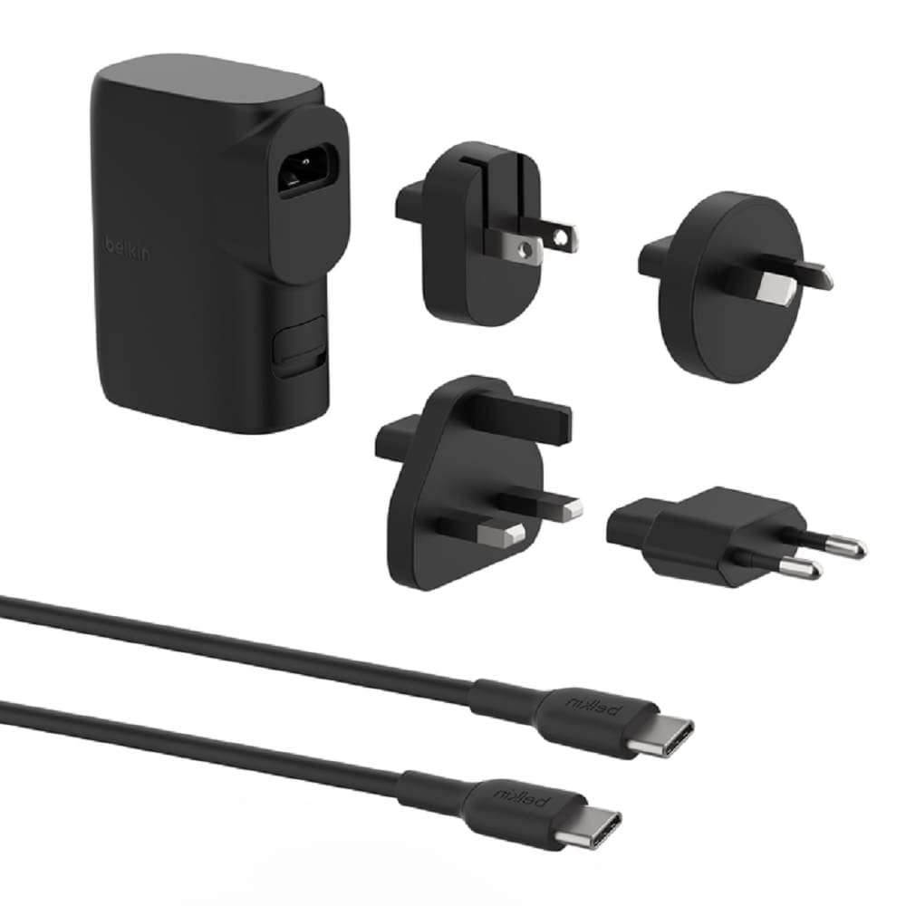 Belkin BoostCharge Hybrid PD 3.0 25W Dual Wall Charger + 5K mAh Power Bank + Travel Adapter Kit +USB-C Cable- Black(BPZ003bt1MBK-B6), 2 Years Warr