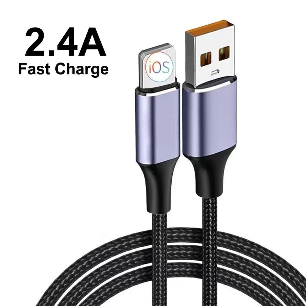 USP Lightning to USB-A Cable (30CM) Black - Quick Charge Connect, 2.4A Rapid Charge, Nylon Weaving,Apple iPhone/iPad/MacBook, 5 Years Warranty