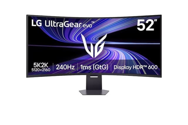 LG 52" UltraGear evo G9 5K2K 240Hz Gaming Monitor, 5120×2160, VA, 240Hz, 1ms, 1000R, HDR600, DCI-P3 95%, FreeSync Premium, DP 2.1, USB-C 90W
