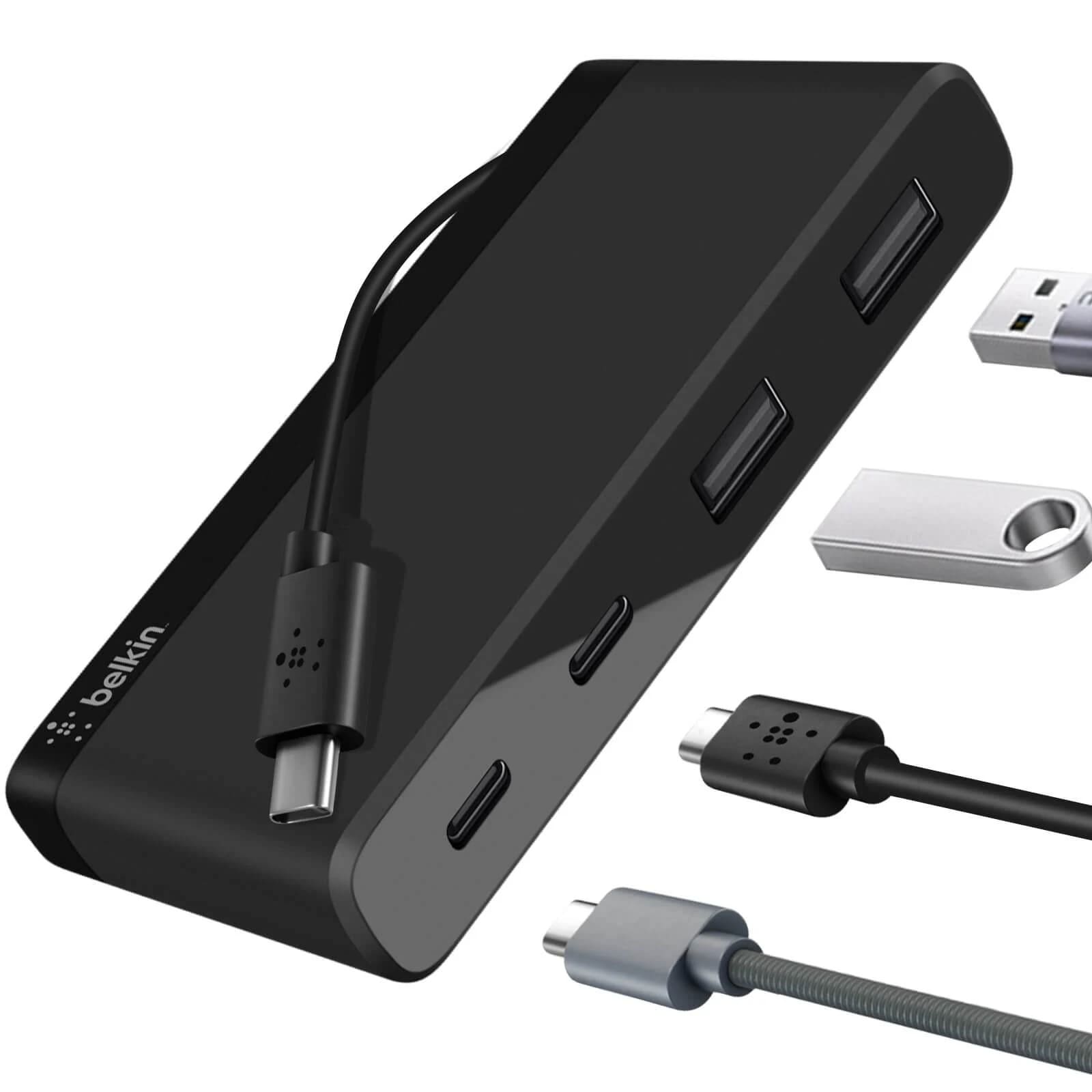 Belkin USB-C 4-Port Mini Hub (USB Type-C) - Black(F4U090btBLK), 5Gbps, 2x USB-C, 2x USB-A, Compact Travel-Ready, Ultra-Portable,2 Years Warranty